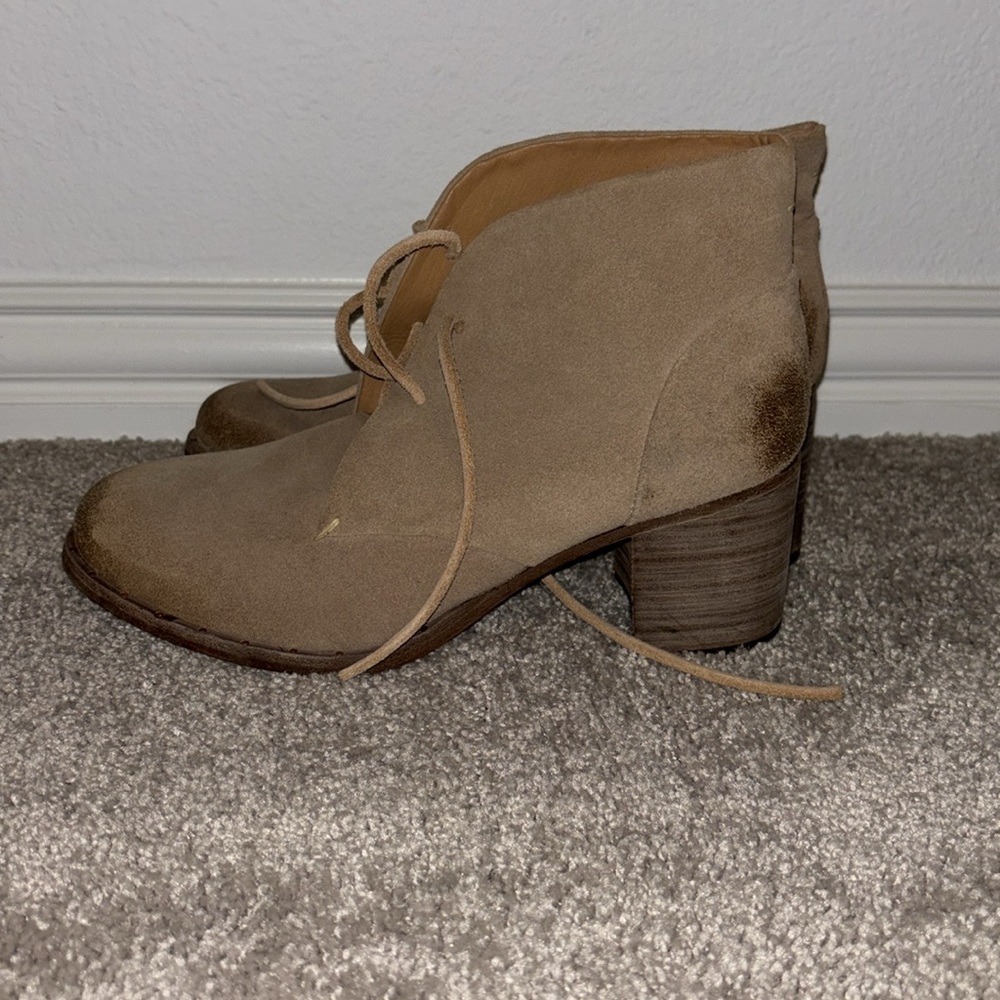 Beek Songlark Ankle Boots Stone Taupe Suede Lace Up Stacked Block Heel - Picture 4 of 13